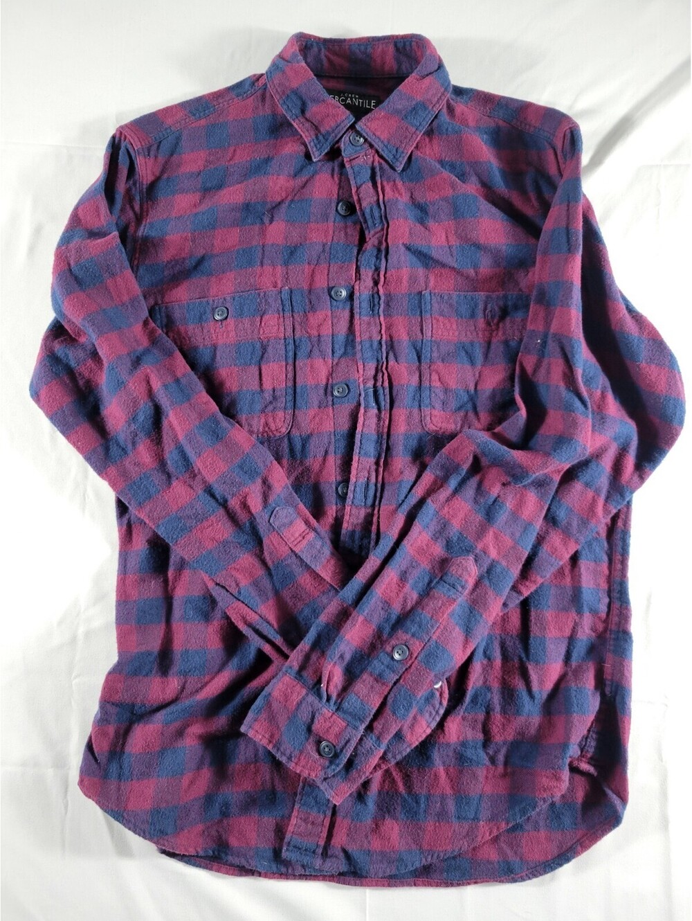 J Crew Mercantile Button Down Shirt Mens S Blue and Maroon Long Sleeve Flannel